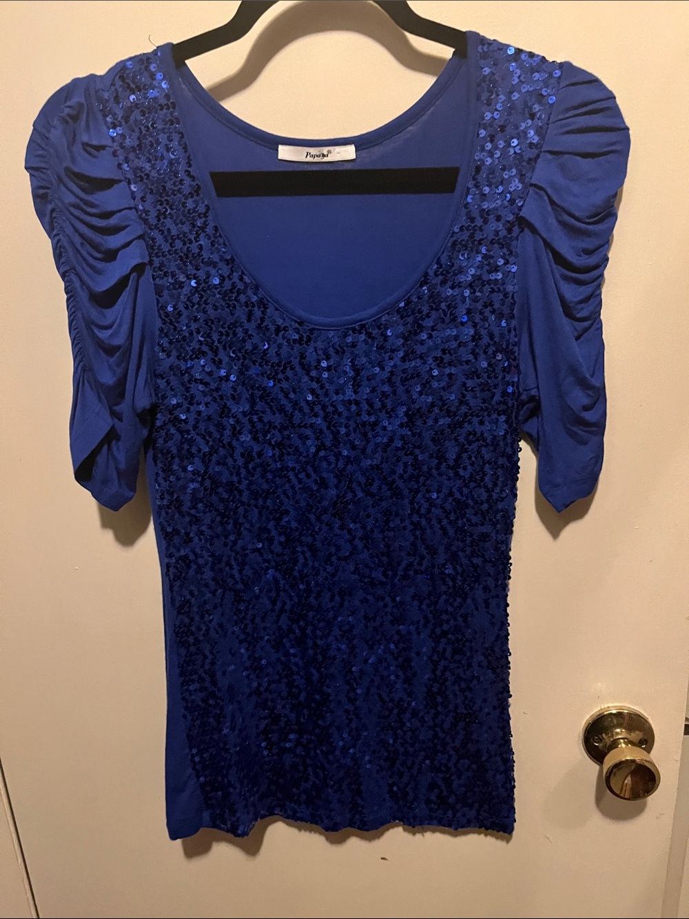 Papaya Royal Blue Sequin Scoop Neck Blouse